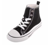 ABSOLUTE FOOTWEAR Kids Childrens Juniors Lace Up High Top Canvas Trainer with Platform Sole - Black - UK 5 / EU 38