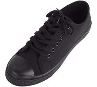 ABSOLUTE FOOTWEAR Kids Unisex Casual Canvas Lace Up Leisure Trainers Pumps, All Black, UK 6 / EU 39
