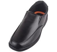 ABSOLUTE FOOTWEAR Mens Boys Faux Leather Easy Slip On Smart Formal School Work Wedding Shoes - Black - UK 7 / EU 41