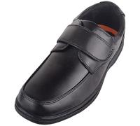 ABSOLUTE FOOTWEAR Mens Boys Faux Leather Easy Slip On Touch and Close Formal Smart Wedding School Work Shoes - Black - UK 7 / EU 41