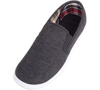 ABSOLUTE FOOTWEAR Mens Casual Slip On Canvas Pumps Trainers with Stripe Design and Twin Gusset - Charcoal - UK 7 / EU 41