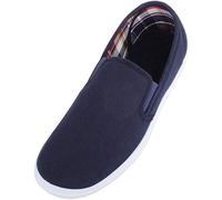 ABSOLUTE FOOTWEAR Mens Casual Slip On Canvas Pumps Trainers with Stripe Design and Twin Gusset - Navy - UK 10 / EU 44