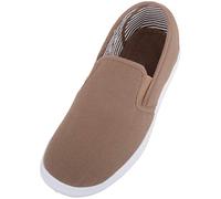 ABSOLUTE FOOTWEAR Mens Casual Slip On Canvas Pumps Trainers with Stripe Design and Twin Gusset - Taupe - UK 7 / EU 41