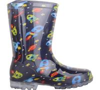 ABSOLUTE FOOTWEAR Men's Childrens Easy Slip On Space Themed Wellintgon Boots, Flashing Lights in Navy | Size: 1 ABSOLUTE FOOTWEAR Navy 1