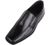 ABSOLUTE FOOTWEAR Mens Easy Slip On Smooth Faux Leather Smart Formal Work College School Shoes - Black - UK 7.5 / US 8.5