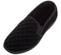 ABSOLUTE FOOTWEAR Mens Easy Slip On Velour Style Winter Slipper with Twin Elasticated Gusset - Black - UK 12 / EU 46