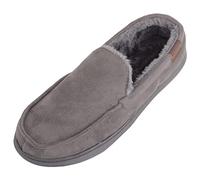 ABSOLUTE FOOTWEAR Mens Easy Slip on Wide Fitting Moccasin Style Faux Fur Slippers - Grey - UK 12 / EU 46