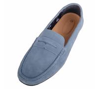 ABSOLUTE FOOTWEAR Mens Genuine Leather Suede Easy Slip On Casual Loafer Shoes - Blue - UK 9 / EU 43