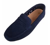 ABSOLUTE FOOTWEAR Mens Genuine Leather Suede Easy Slip On Casual Loafer Shoes - Navy - UK 9 / EU 43