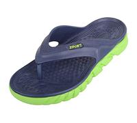 ABSOLUTE FOOTWEAR Mens Lightweight Durable Slip On Summer Holiday Beach Garden Sandals Flip Flop Sliders - Navy/Green - UK 10 / EU 44