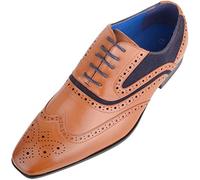 ABSOLUTE FOOTWEAR Mens Slip On Lace Up Formal Smart Work Suit Shoes Brogues with Contrasting Detail - Tan/Navy - UK 7 / EU 41