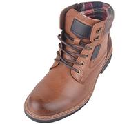 ABSOLUTE FOOTWEAR Mens Smooth Faux Leather Lace Up Smart Casual Chelsea Ankle Boots with Checked Lining - Brown - UK 9 / EU 43