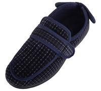 ABSOLUTE FOOTWEAR Mens Velour Style Slip On Multi Way Opening Touch Fastening Slipper with Square Design - Navy - UK 11 / EU 45