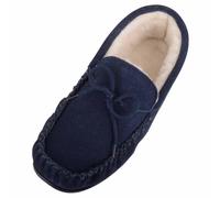 ABSOLUTE FOOTWEAR Mens Wool Lined Suede Moccasin with Lace Detail and Rubber Sole - Navy - UK 8 / EU 42