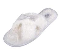 ABSOLUTE FOOTWEAR Samantha, Womens Slip On Faux Fur Slipper Sliders with Bow Design - White - Small (UK 3 / UK 4)