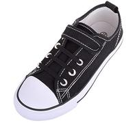 ABSOLUTE FOOTWEAR Unisex Kids Touch and Close Canvas Pumps Shoes Trainers, Black, UK Infant 10 / EU 28