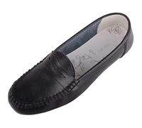ABSOLUTE FOOTWEAR Womens Action Leather Slip On Moccasin Summer Loafers - Black - UK 5 / EU 38