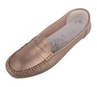 ABSOLUTE FOOTWEAR Womens Action Leather Slip On Moccasin Summer Loafers, Bronze, UK 6 / EU 39