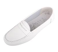 ABSOLUTE FOOTWEAR Womens Action Leather Slip On Moccasin Summer Loafers - White - UK 3 / EU 36