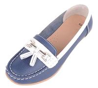 ABSOLUTE FOOTWEAR Womens Casual Slip On Two Tone Leather Loafer Boat Shoe with Tassel Design - Dark Blue/White - UK 6 / EU 39