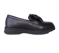 ABSOLUTE FOOTWEAR Women's Childrens Easy Slip On Faux Leather Smart School Shoes with Bow Design in Jet Black | Size: 1 ABSOLUTE FOOTWEAR Jet Black 1