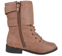 ABSOLUTE FOOTWEAR Women's Childrens Slip On Lace Up Inside Zip Warm Boots, Double Buckle Design in Tan | Size: 1 ABSOLUTE FOOTWEAR Tan 1