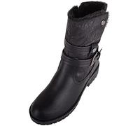 ABSOLUTE FOOTWEAR Womens Chunky Soled Fleece Lined Faux Leather Ankle Boot with Inside Zip - Black - UK 4 / EU 37