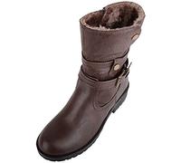 ABSOLUTE FOOTWEAR Womens Chunky Soled Fleece Lined Faux Leather Ankle Boot with Inside Zip - Dark Brown - UK 8 / EU 41