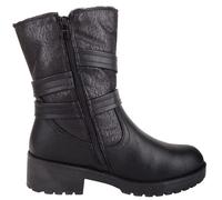 ABSOLUTE FOOTWEAR Womens Chunky Soled Fleece Lined Faux Leather Ankle Boot with Inside Zip - Black - UK 6 / EU 39
