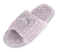 ABSOLUTE FOOTWEAR Womens Easy Slip On Faux Fur Open Toe Winter Mule Slipper with Heart Design - Grey - Medium (UK 5-6)