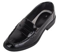ABSOLUTE FOOTWEAR Womens Easy Slip On Faux Patent Leather Smart Formal Loafer Shoes with Saddle Trim - Black Patent - UK 5 / EU 38