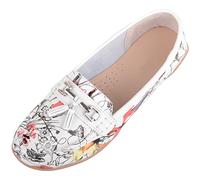 ABSOLUTE FOOTWEAR Womens Easy Slip On Leather Colour Floral Print Tassle Summer Work Loafers - White - UK 8 / EU 41
