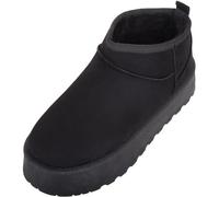 ABSOLUTE FOOTWEAR Womens Easy Slip On Low Cut Ankle Platform Boot with Faux Fur Lining - Black - UK 8 / EU 41