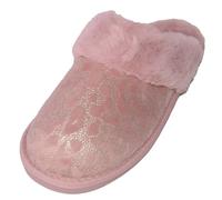 ABSOLUTE FOOTWEAR Womens Easy Slip On Open Back Sparkle Leopard Metallic Mule Slipper - Pink - UK 4 / EU 37