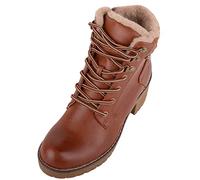 ABSOLUTE FOOTWEAR Womens Easy Slip On Smooth Faux Fur Lined Heeled Smart Formal Work Ankle Boots Heels Shoes - Brown - UK 5 / EU 38