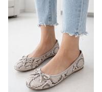 ABSOLUTE FOOTWEAR Women's Easy Slip On Snake Pattern Casual Ballerina Style Dolly Pump Shoes in White | Size: 7 ABSOLUTE FOOTWEAR White 7