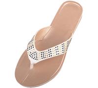 ABSOLUTE FOOTWEAR Womens Easy Slip On Summer Toe Bar Beach Pool Flat Slider Flip Flop Sandals - White - UK 6 / EU 39