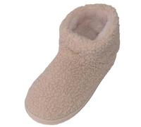 ABSOLUTE FOOTWEAR Womens Easy Slip On Teddy Fleece Bootie Slipper with Faux Fur Inner - Beige - UK 6 / EU 39