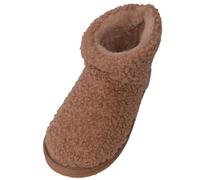 ABSOLUTE FOOTWEAR Womens Easy Slip On Teddy Fleece Bootie Slipper with Faux Fur Inner - Tan - UK 7 / EU 40