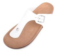 ABSOLUTE FOOTWEAR Womens Easy Slip On Toe Bar Buckle Summer Holiday Slider Flip Flop - White - UK 7 / EU 40