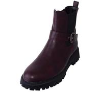 ABSOLUTE FOOTWEAR Womens Faux Leather Chunky Soles Ankle Boot with Elasticated Gusset - Bordeaux - UK 6 / EU 39