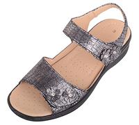 ABSOLUTE FOOTWEAR Womens Floral Diamante Sheen Wedged Strap Fastening Summer Holiday Sandals - Black - UK 4 / EU 37