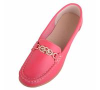 Womens Genuine Leather Easy Slip On Loafer Boat Shoe, Diamante Trim ABSOLUTE FOOTWEAR Rose 5