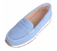 ABSOLUTE FOOTWEAR Womens Genuine Leather Suede Chunky Boat Deck Shoe Loafer - Powder Blue - UK 8 / EU 41