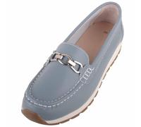 ABSOLUTE FOOTWEAR Womens Genuine Smooth Leather Chunky Sole Loafer Shoes, Baby Blue, UK 6 / EU 39