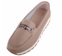 ABSOLUTE FOOTWEAR Womens Genuine Smooth Leather Chunky Sole Loafer Shoes, Latte, UK 7 / EU 40