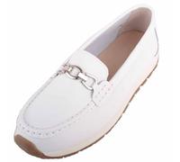 ABSOLUTE FOOTWEAR Womens Genuine Smooth Leather Chunky Sole Loafer Shoes, White, UK 8 / EU 41