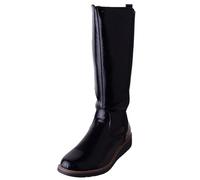 ABSOLUTE FOOTWEAR Womens Knee Length Long Leg Wedge Boot with Elasticated Side Panels - Black PU - UK 7 / EU 40