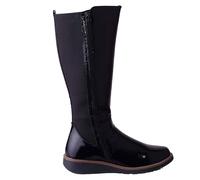 ABSOLUTE FOOTWEAR Women's Knee Length Long Leg Wedge Boot with Elasticated Side Panels in Black | Size: 6 ABSOLUTE FOOTWEAR Black 6