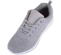 ABSOLUTE FOOTWEAR Womens Lightweight Knitted Style Lace Up Tainers Pumps Shoes with Memory Foam Insole - Silver - UK 4 / EU 37